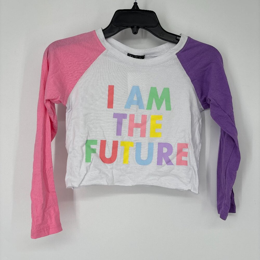 Miss Popular Kids Girls' "I Am The Future" Colorblock Tee Pink/Purple 7/8 NWT